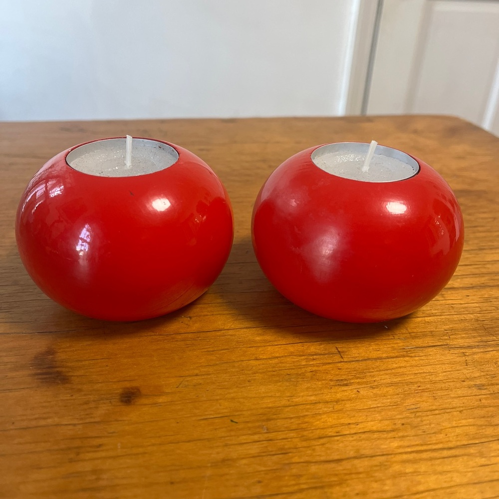 Mid-Century Modern Aarikka Finland 2 Designer Candle Holders Red Set